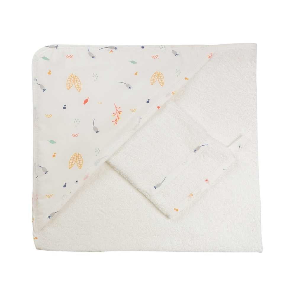 Cape de bébé + gant - Motifs forêt