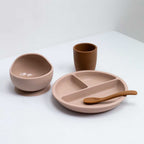 Coffret repas bébé 4 pièces en silicone – Sable & Caramel