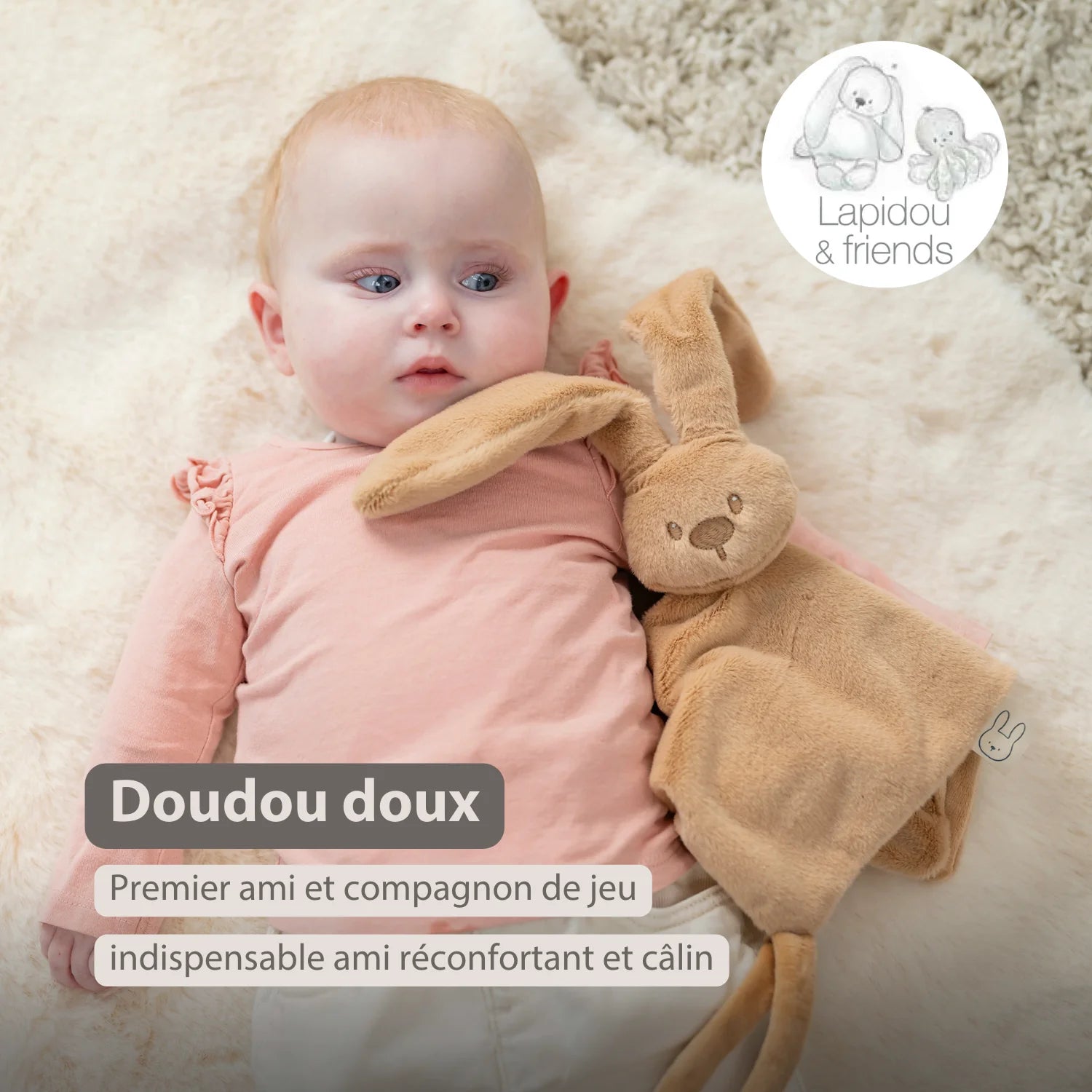 Doudou Bébé - 27 x 27 cm - Lapin Doudou