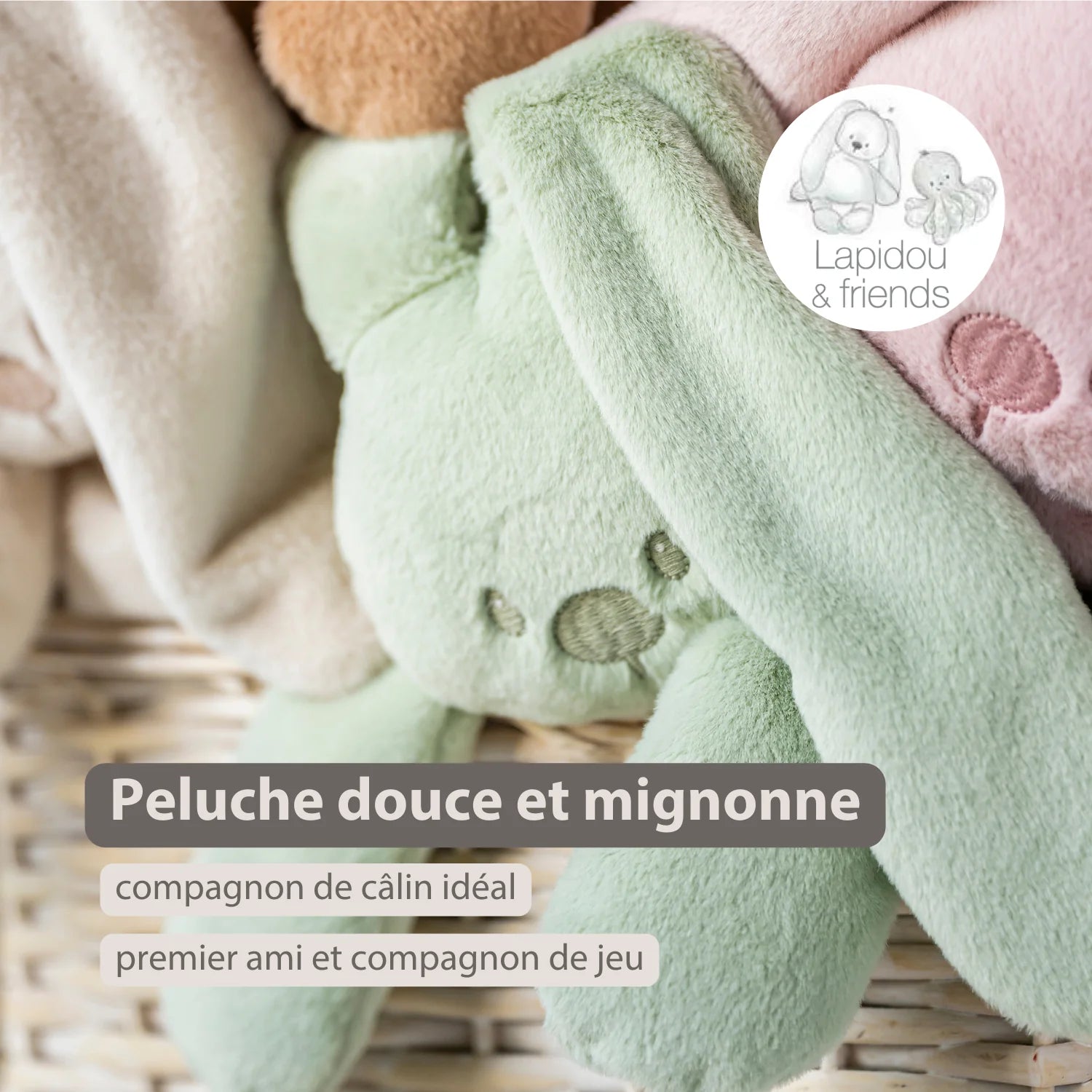 Lapidou Lapin en peluche – 30 cm – Peluche douce pour bébé