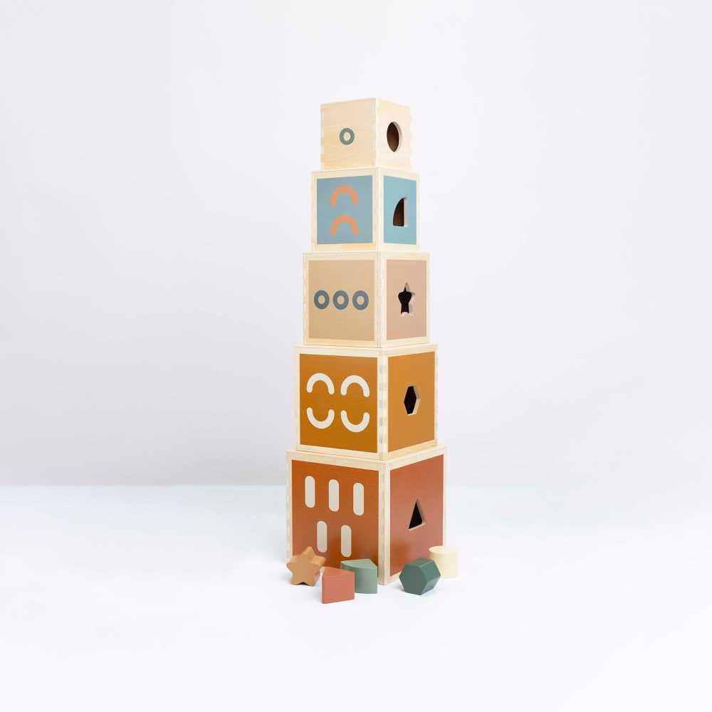 Cubes à empiler en bois – Tour éducative 5 pièces