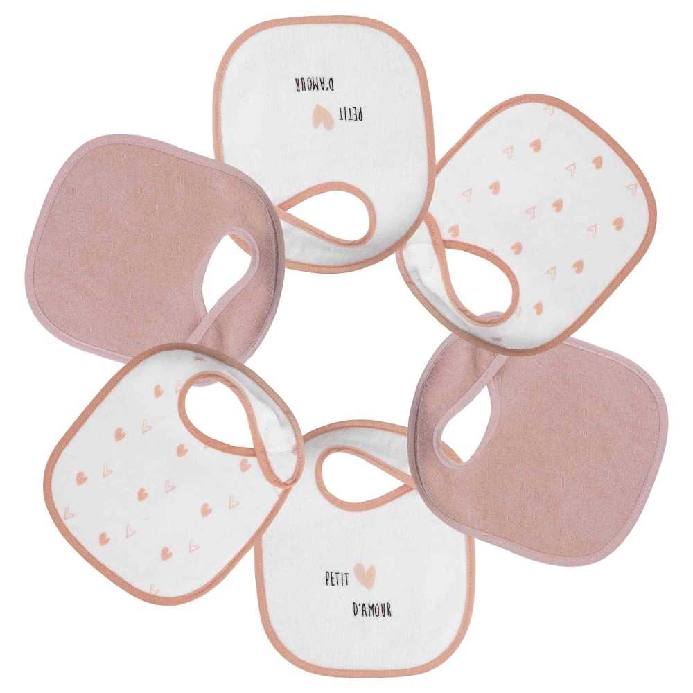 Lot de 6 bavoirs naissance - Petits Coeurs
