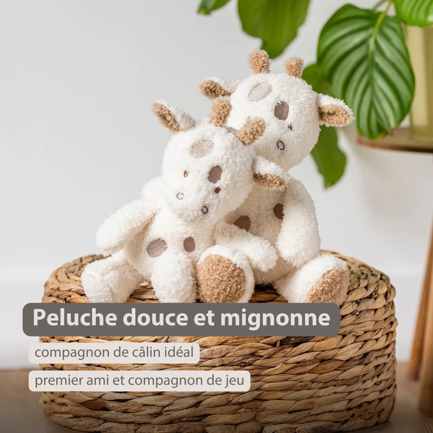 Peluche bébé girafe – 25 cm – Peluche douce pour bébé – Blanc cassé