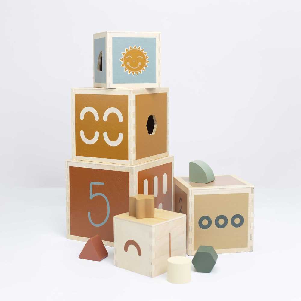 Cubes à empiler en bois – Tour éducative 5 pièces