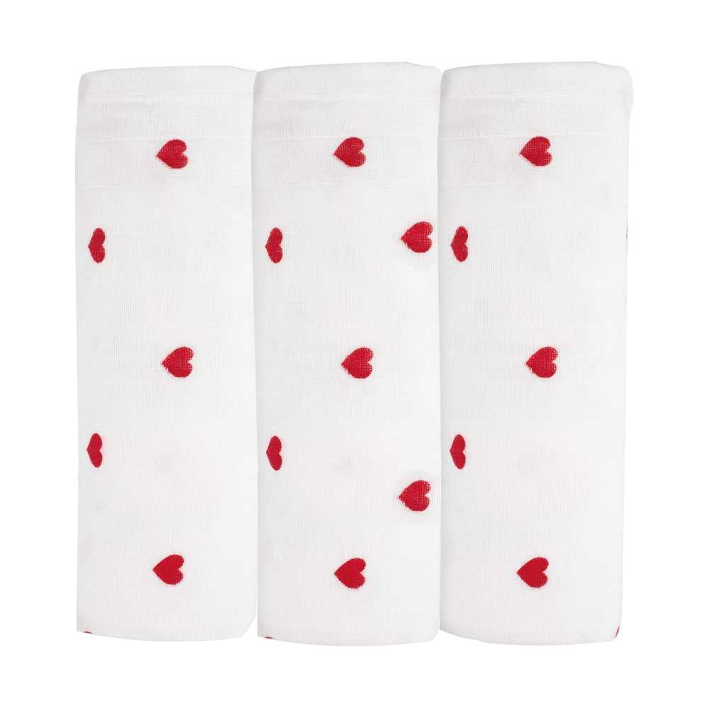 Lot de 3 langes bébé en mousseline de coton – Motif petits cœurs