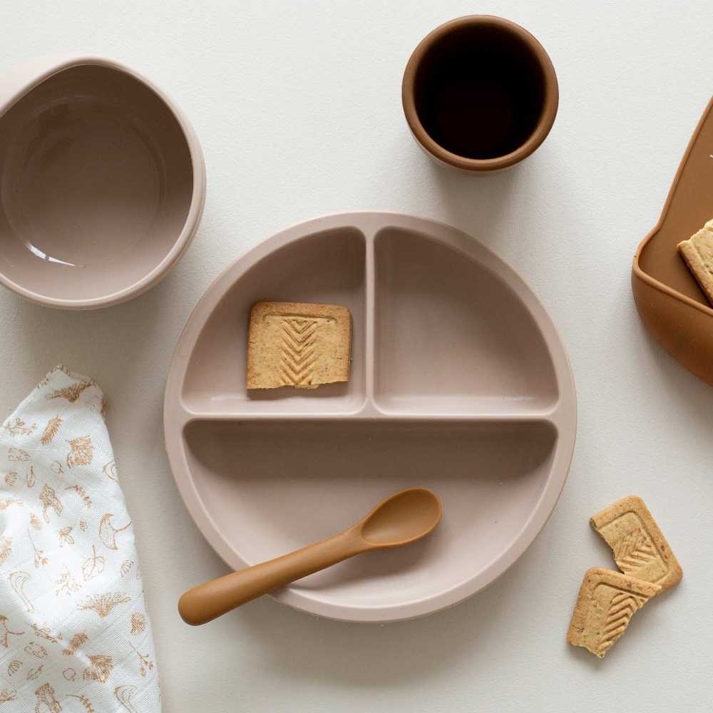 Coffret repas bébé 4 pièces en silicone – Sable & Caramel