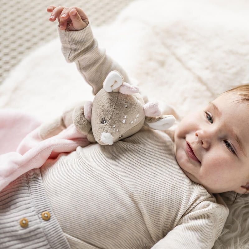 Couverture bébé FanFan avec motif câlin - 27 x 27 cm - Cerf Doudou - Beige