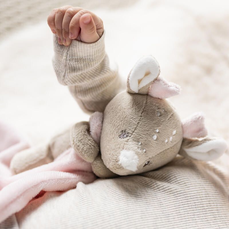 Couverture bébé FanFan avec motif câlin - 27 x 27 cm - Cerf Doudou - Beige