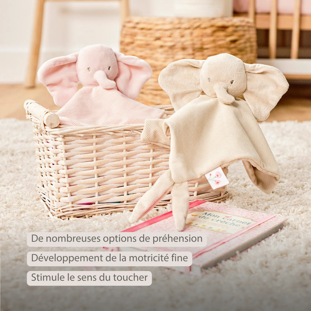 Couverture douce pour bébé FanFan - 27 x 27 cm - Éléphant Doudou - Sable