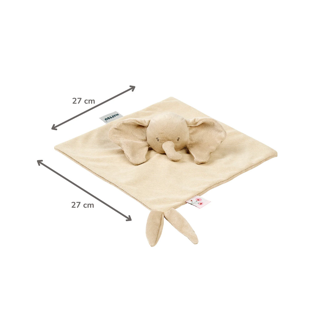 Couverture douce pour bébé FanFan - 27 x 27 cm - Éléphant Doudou - Sable