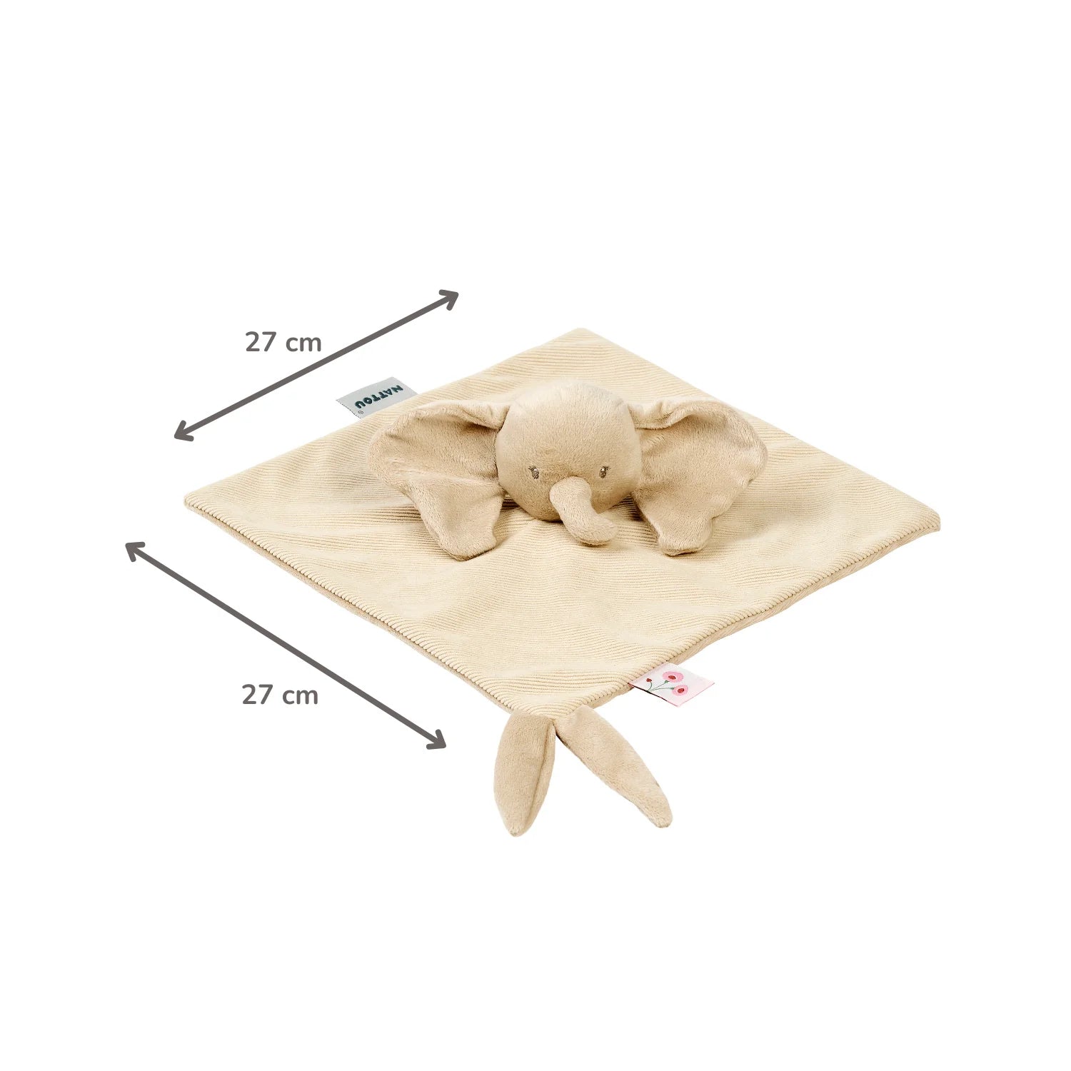 Couverture douce pour bébé FanFan - 27 x 27 cm - Éléphant Doudou - Sable
