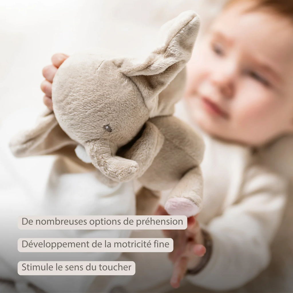 Peluche bébé FanFan avec Cuddle - 27 x 27 cm - Éléphant Doudou - Blanc cassé