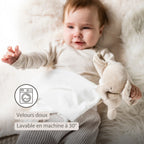 Peluche bébé FanFan avec Cuddle - 27 x 27 cm - Éléphant Doudou - Blanc cassé
