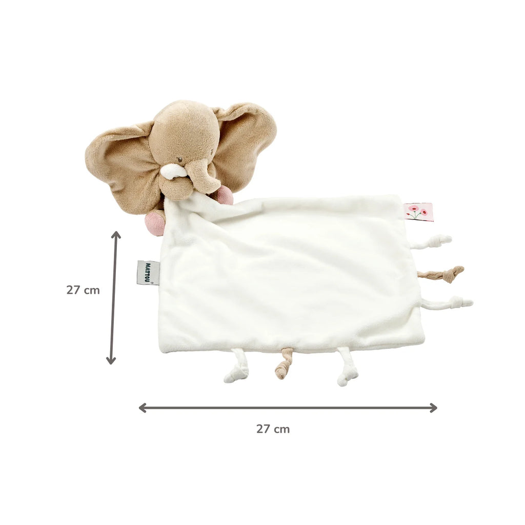 Peluche bébé FanFan avec Cuddle - 27 x 27 cm - Éléphant Doudou - Blanc cassé