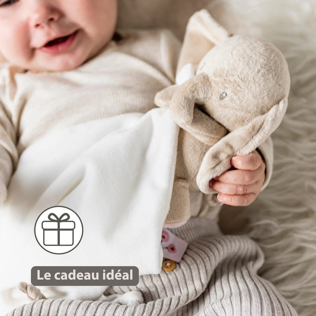Peluche bébé FanFan avec Cuddle - 27 x 27 cm - Éléphant Doudou - Blanc cassé