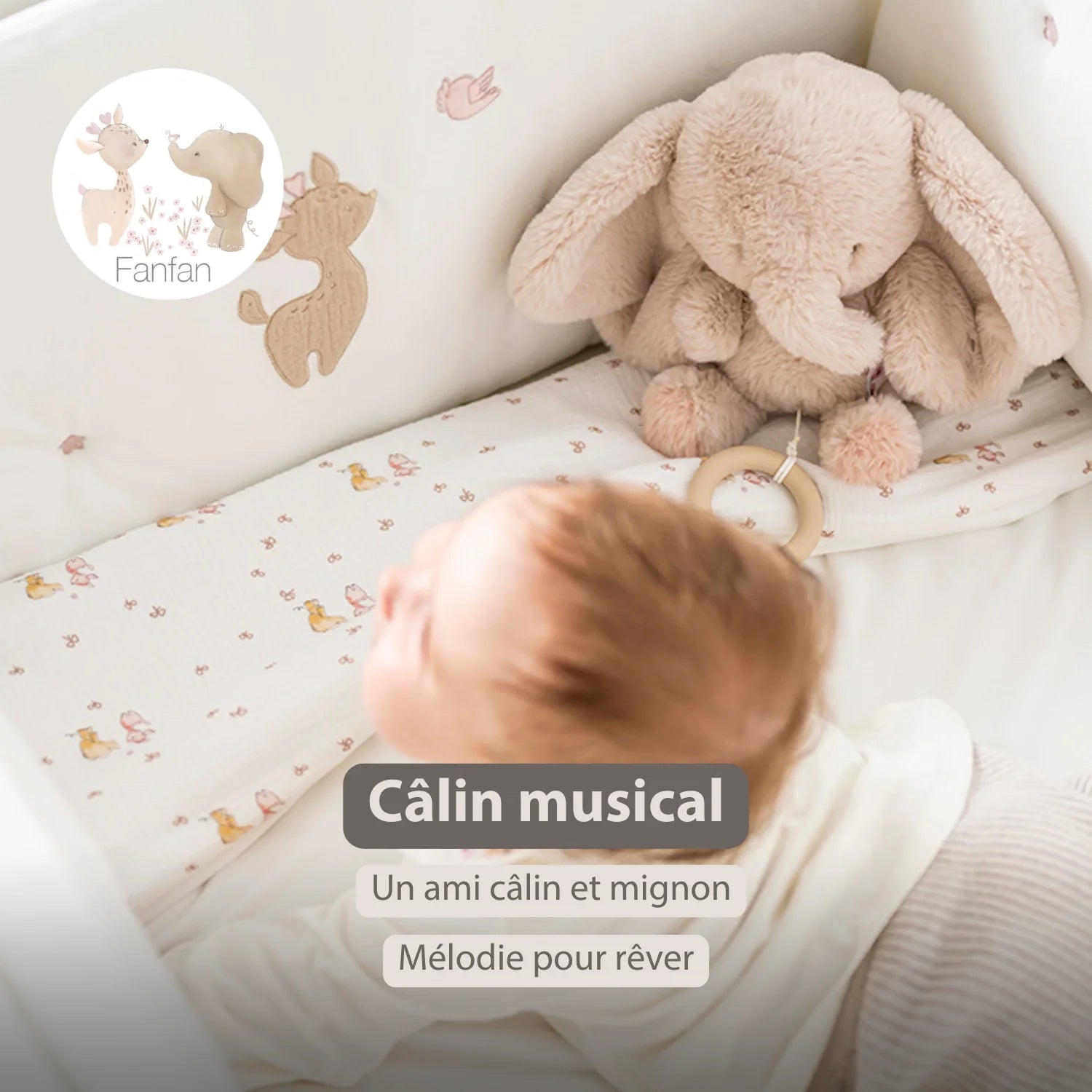 Éléphant musical FanFan - 25 cm - Doux et musical - Sable