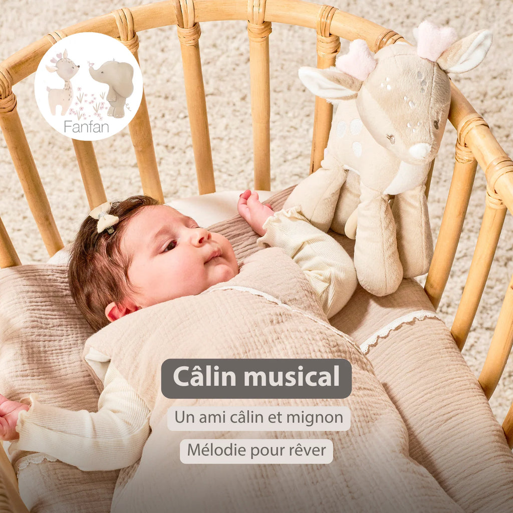 Peluche musicale FanFan petit cerf - 25 cm - Peluche avec musique - Beige