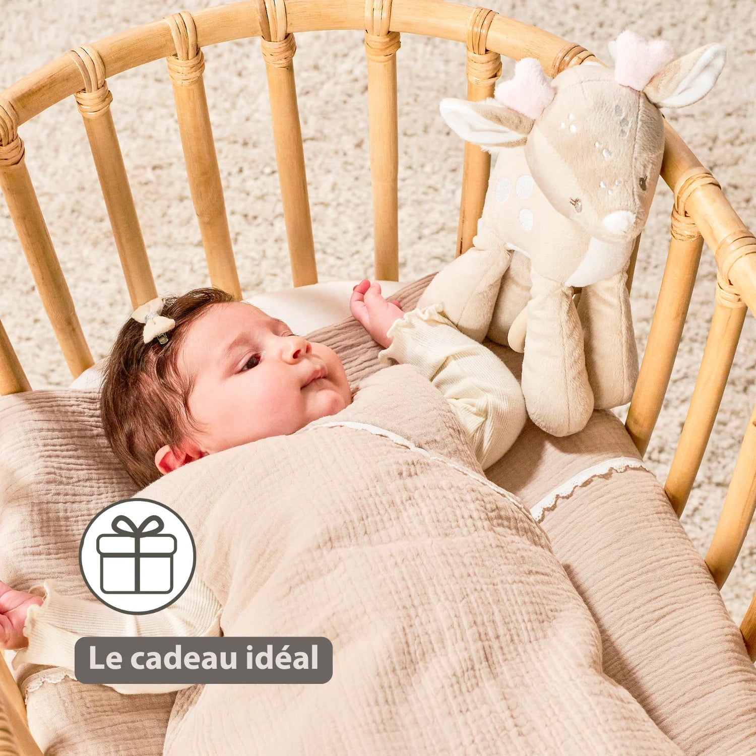 Peluche musicale FanFan petit cerf - 25 cm - Peluche avec musique - Beige