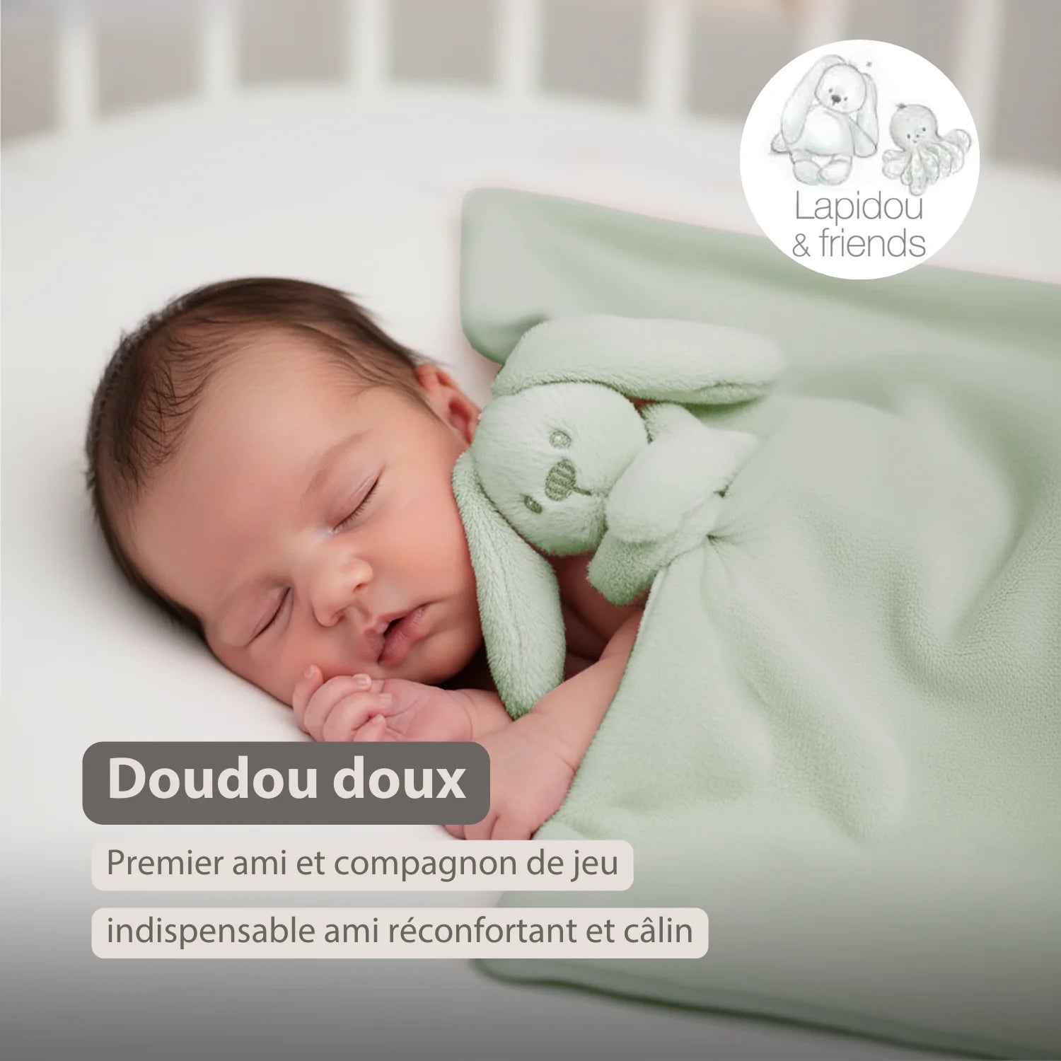 Couverture bébé Lapidou avec peluche - 50 x 50 cm - Lapin Doudou -
