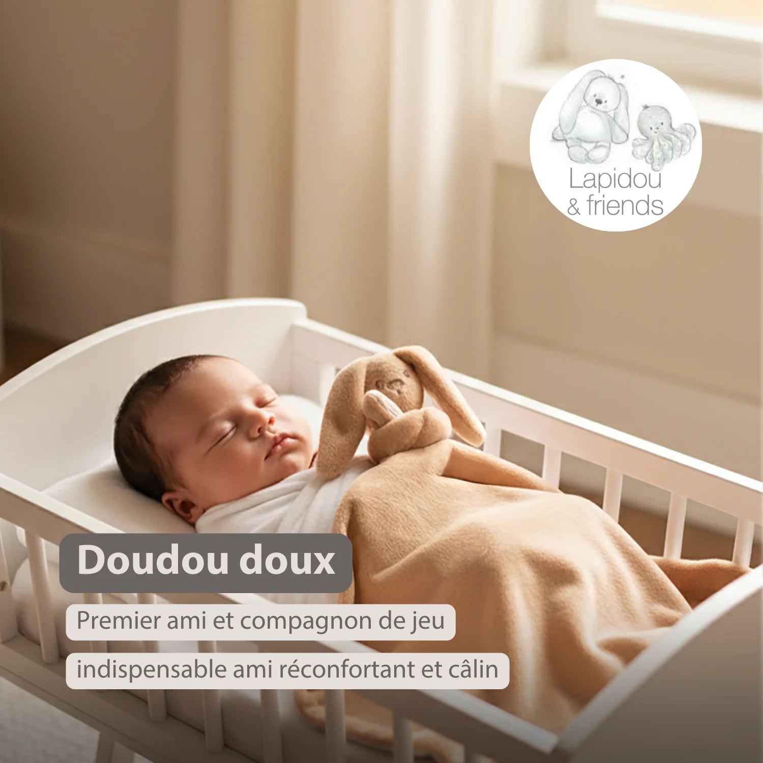 Couverture bébé Lapidou avec peluche - 50 x 50 cm - Lapin Doudou -