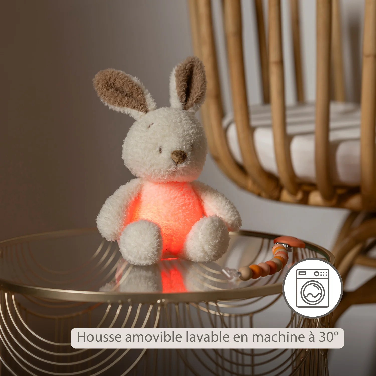 Veilleuse bébé lapin – 25 cm – Peluche douce bébé – Beige