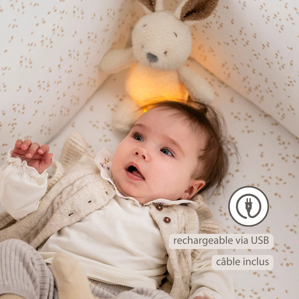 Veilleuse bébé lapin – 25 cm – Peluche douce bébé – Beige