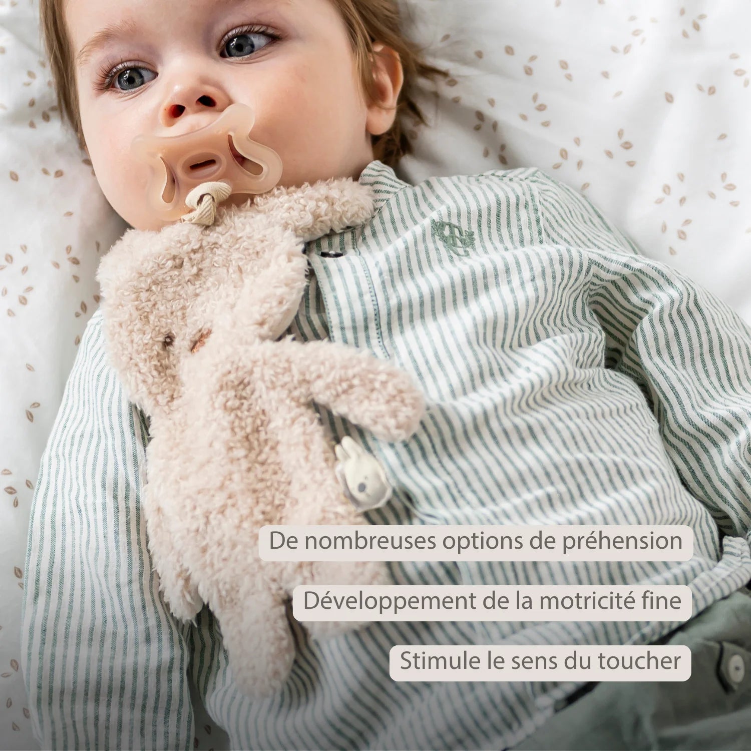 Attache-tétine doudou bébé – 26 cm – Lapin doudou porte-sucette