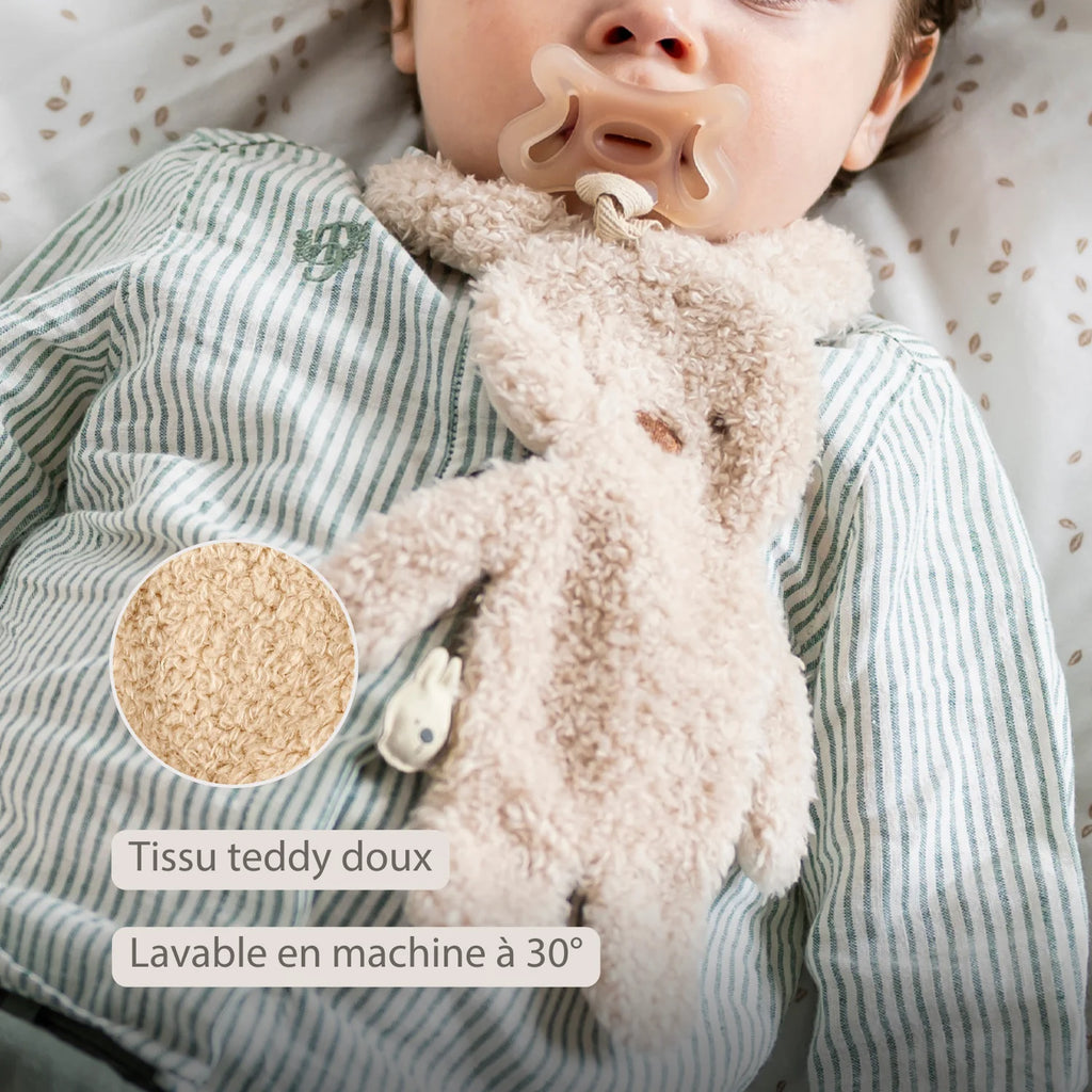 Attache-tétine doudou bébé – 26 cm – Lapin doudou porte-sucette
