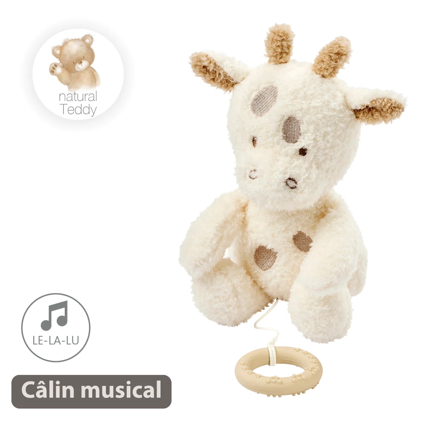Peluche musicale bébé girafe – 32 cm – Peluche douce avec musique – Blanc cassé