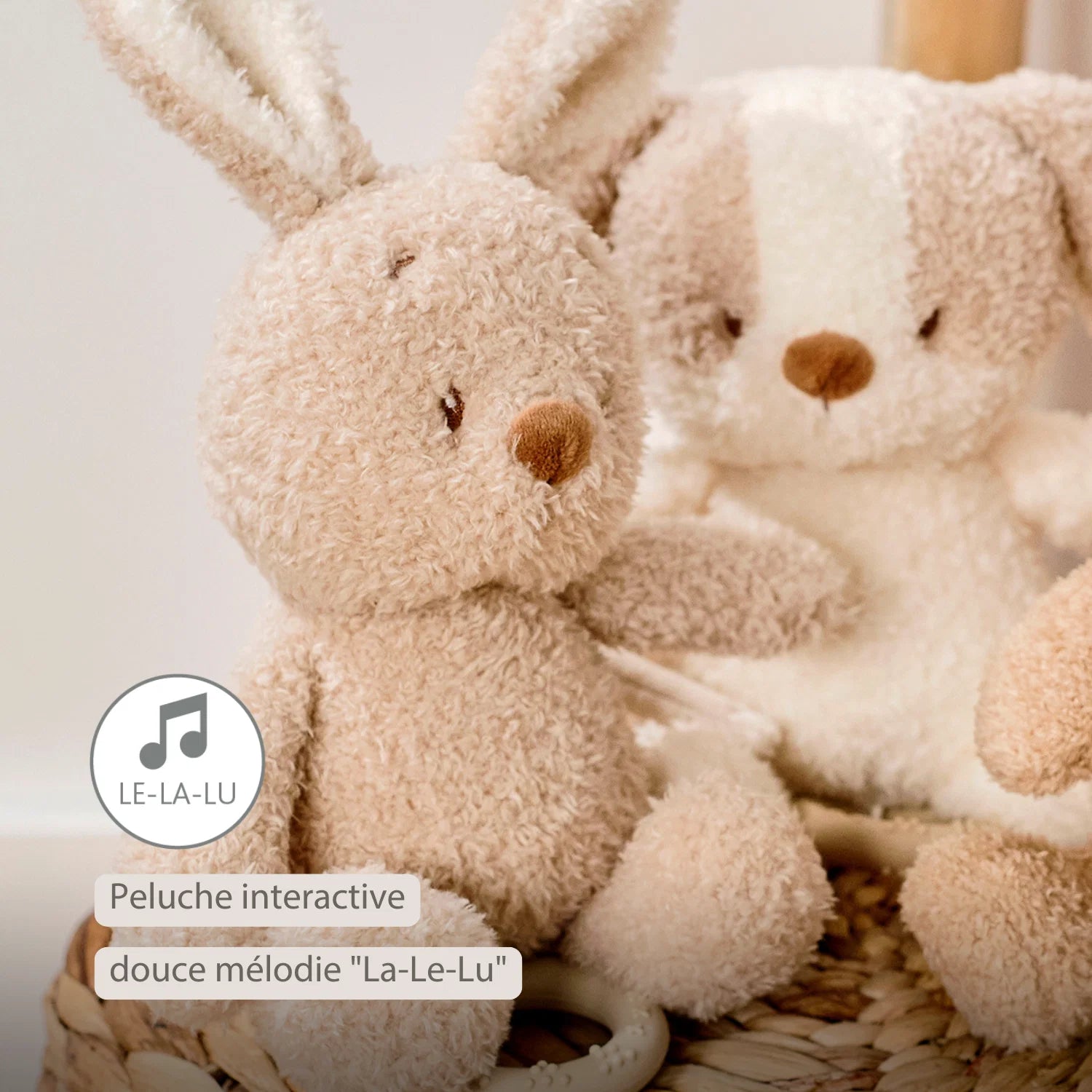 Peluche musicale bébé lapin – 25 cm – Peluche douce avec musique – Beige