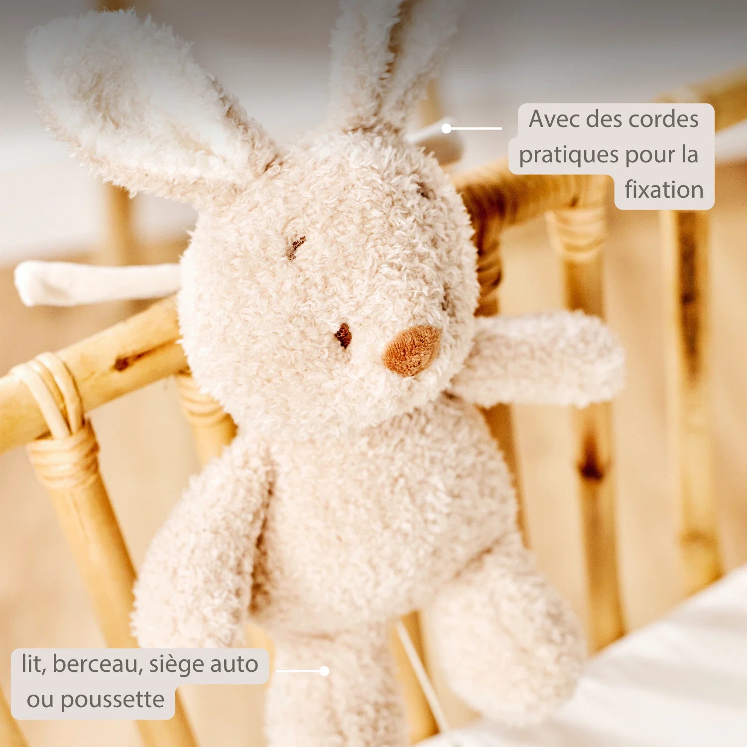 Peluche musicale bébé lapin – 25 cm – Peluche douce avec musique – Beige