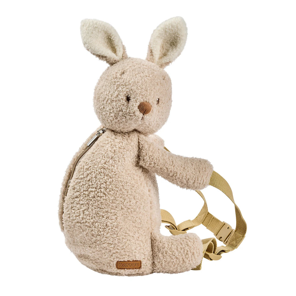 Sac à dos peluche – 30 cm – Cartable maternelle – Sac lapin doux – Écru