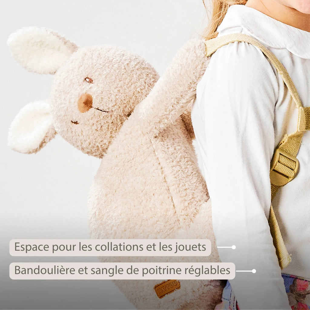 Sac à dos peluche – 30 cm – Cartable maternelle – Sac lapin doux – Écru