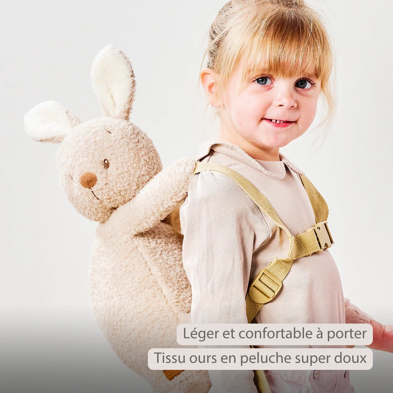 Sac à dos peluche – 30 cm – Cartable maternelle – Sac lapin doux – Écru