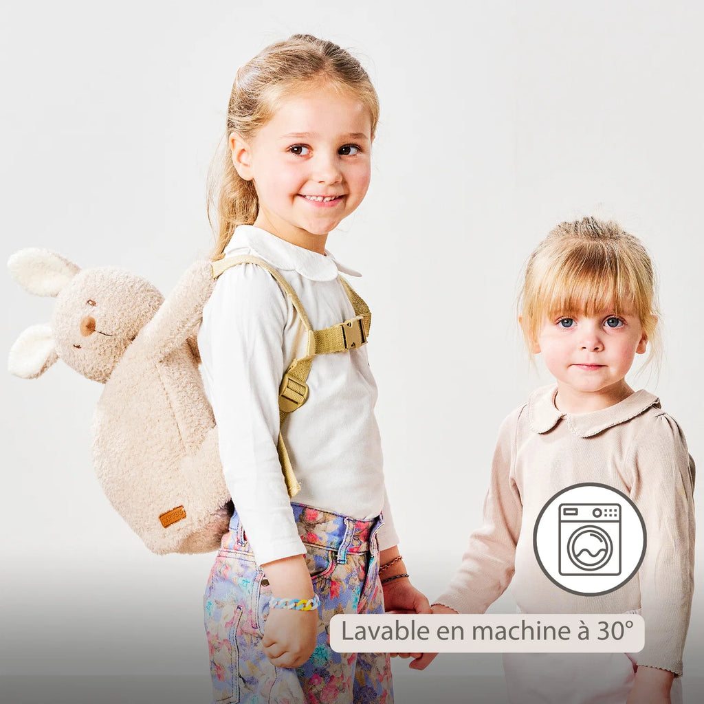 Sac à dos peluche – 30 cm – Cartable maternelle – Sac lapin doux – Écru
