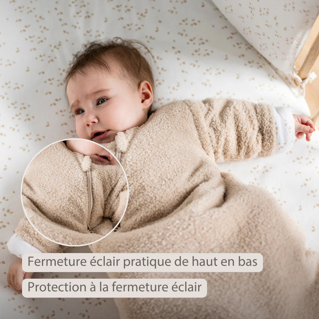 Gigoteuse Teddy beige 70 cm – Manches amovibles – TOG 2,5 – Gigoteuse bébé douce