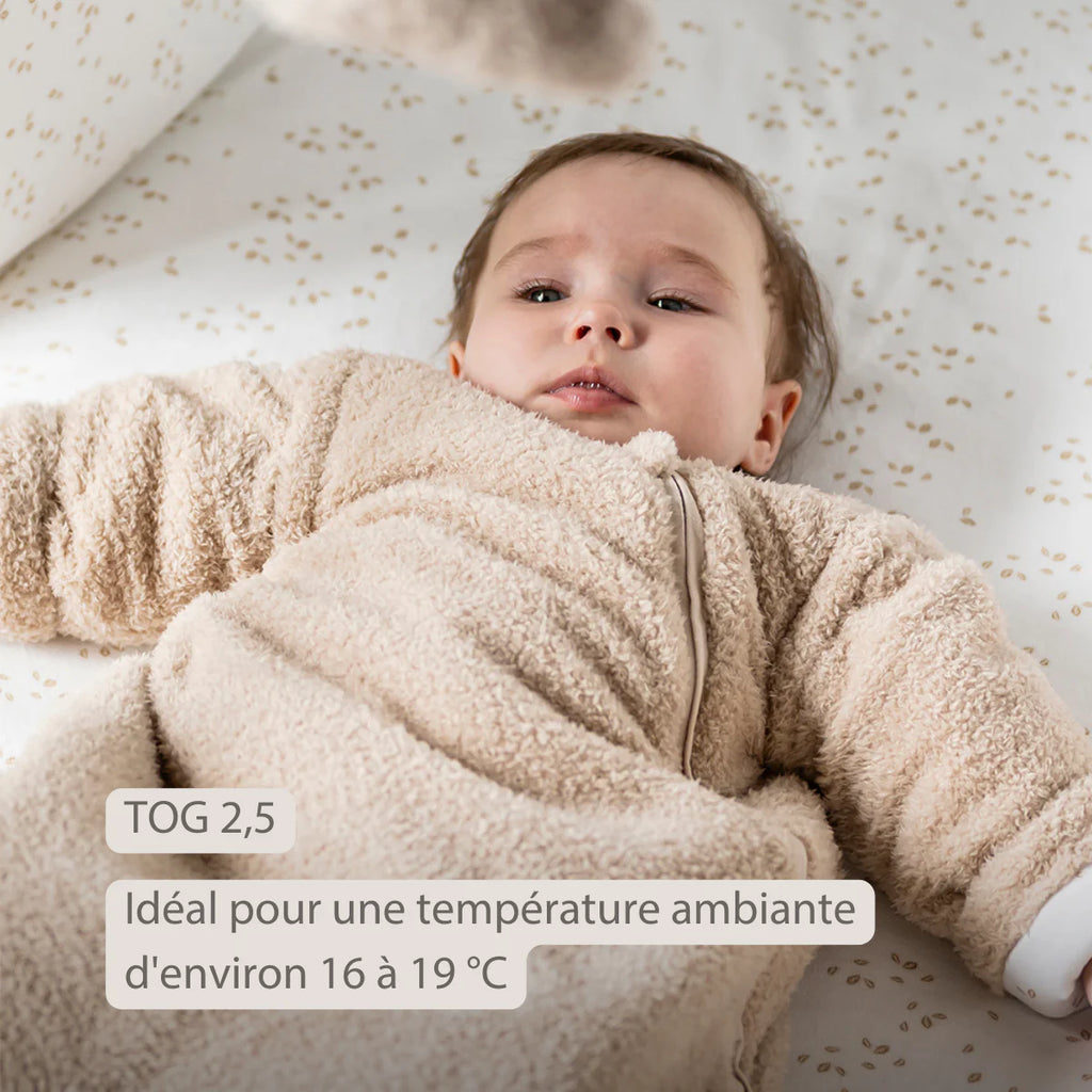 Gigoteuse Teddy beige 70 cm – Manches amovibles – TOG 2,5 – Gigoteuse bébé douce