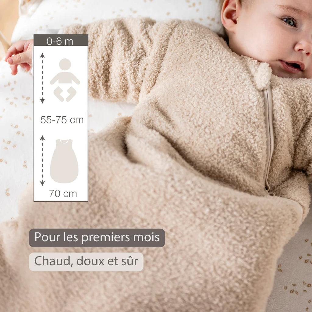 Gigoteuse Teddy beige 70 cm – Manches amovibles – TOG 2,5 – Gigoteuse bébé douce