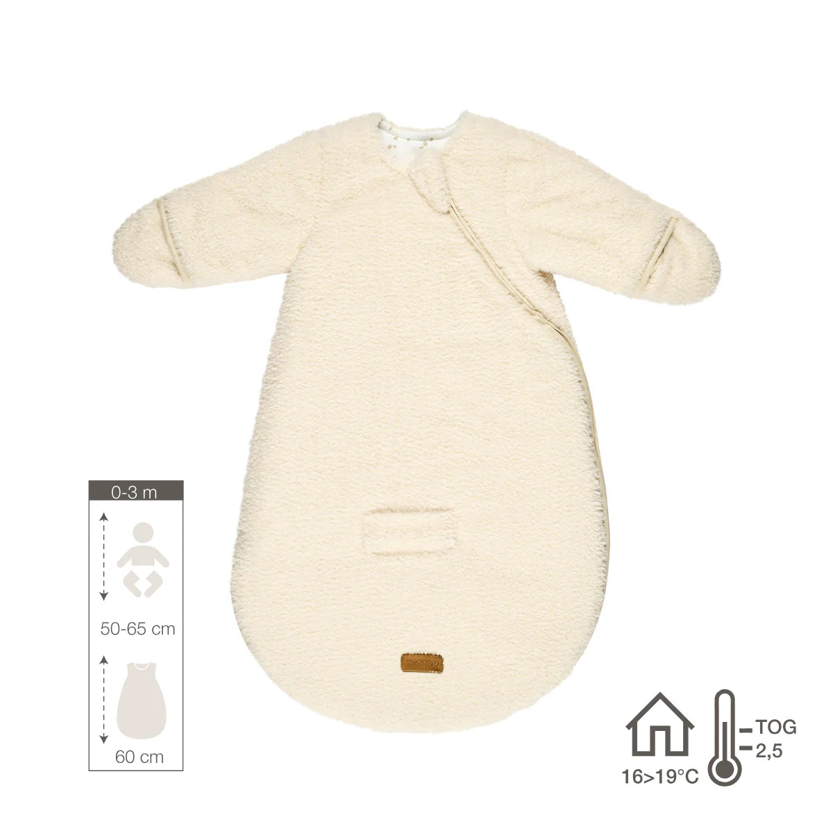 Gigoteuse Teddy écru 60 cm – Avec manches et moufles – TOG 2,5 – Gigoteuse bébé douce